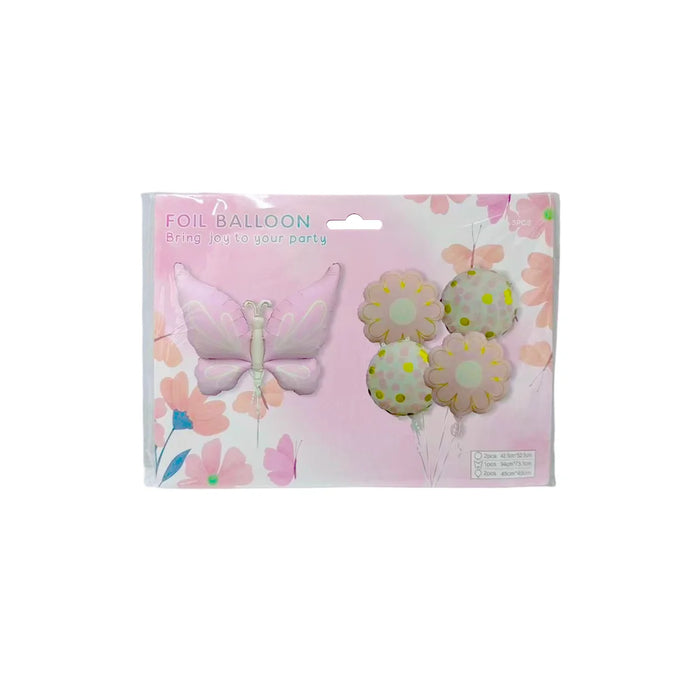 Pink Butterfly & Daisy Foil Balloon Set 5pcs