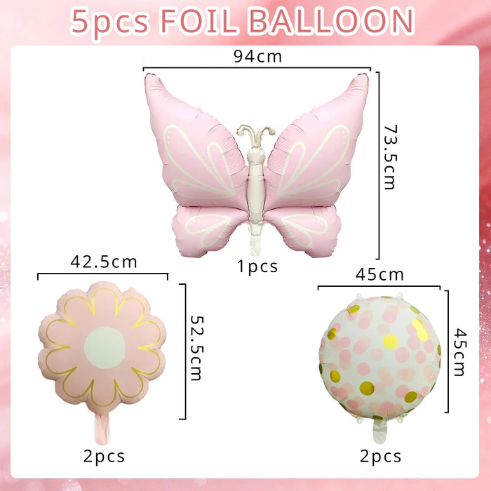 Pink Butterfly & Daisy Foil Balloon Set 5pcs
