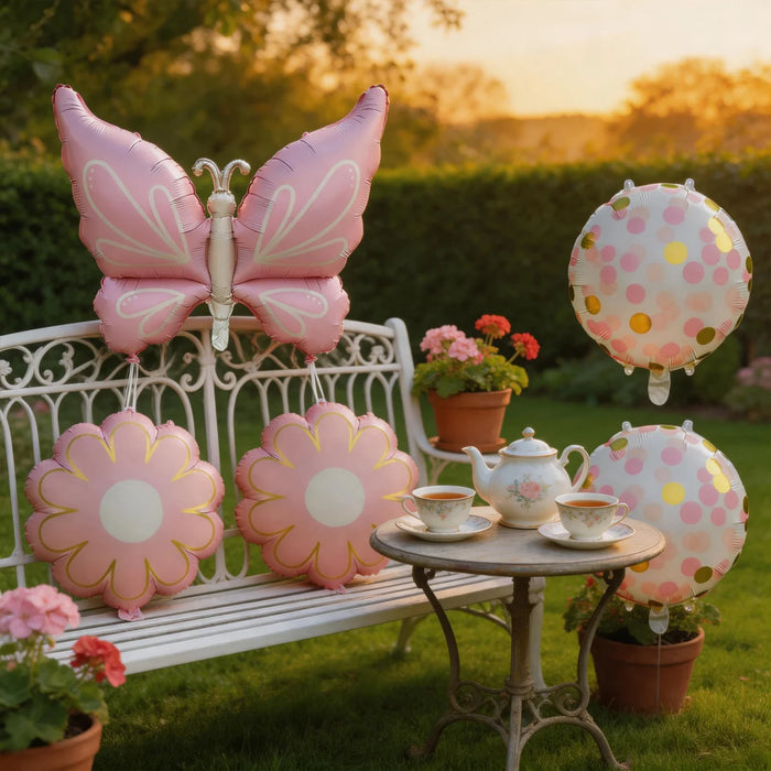 Pink Butterfly & Daisy Foil Balloon Set 5pcs