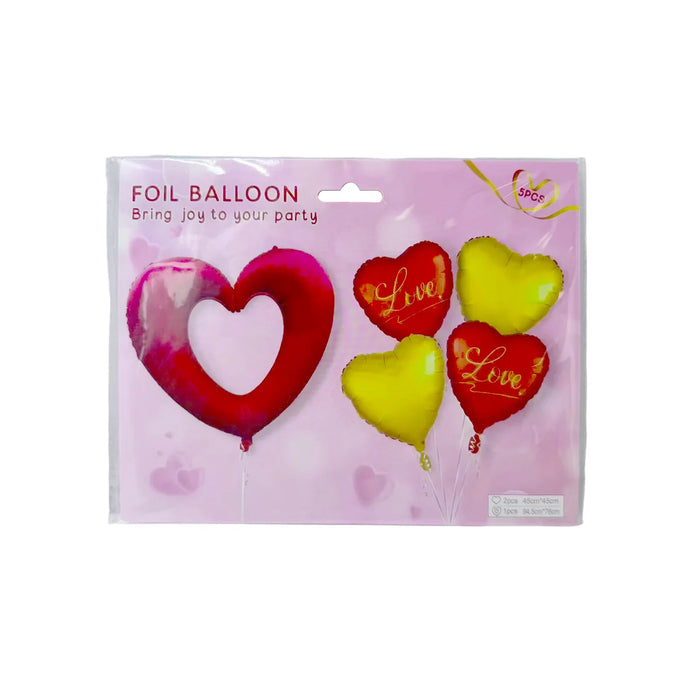 Red & Gold Love Heart Foil Balloon Set 5pcs