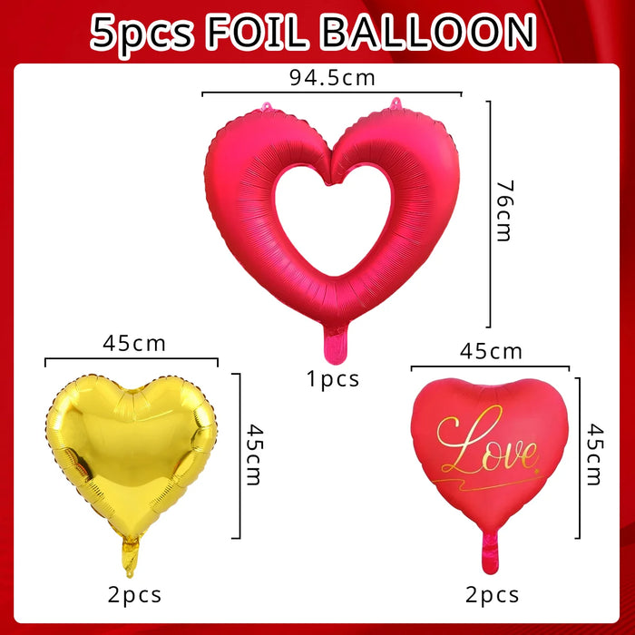 Red & Gold Love Heart Foil Balloon Set 5pcs