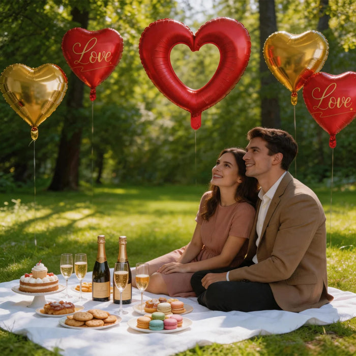 Red & Gold Love Heart Foil Balloon Set 5pcs