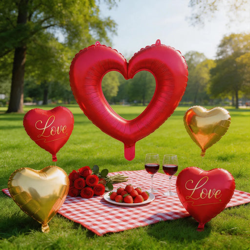 Red & Gold Love Heart Foil Balloon Set 5pcs
