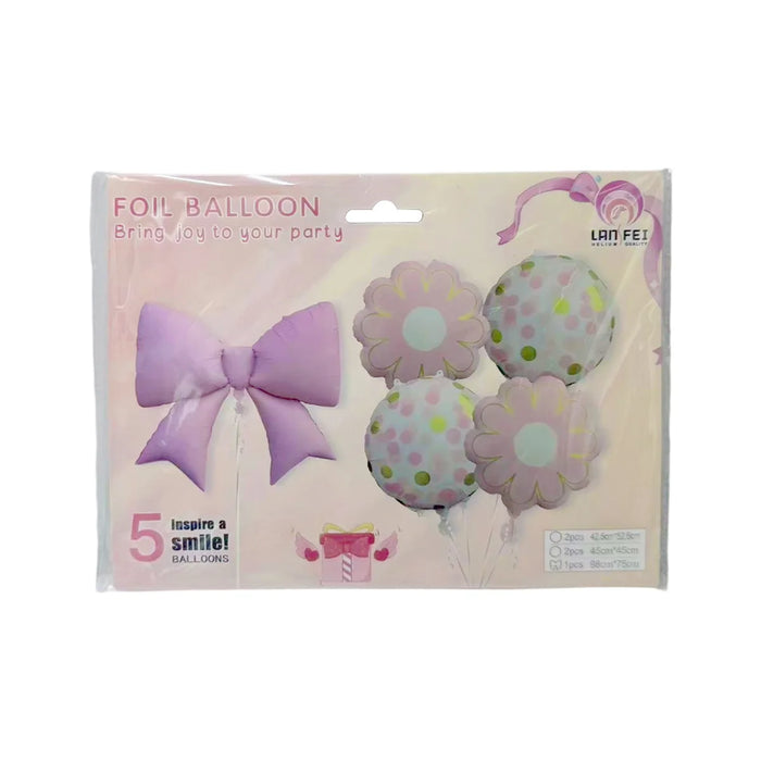 Pink Bow & Daisy Foil Balloon Set 5pcs