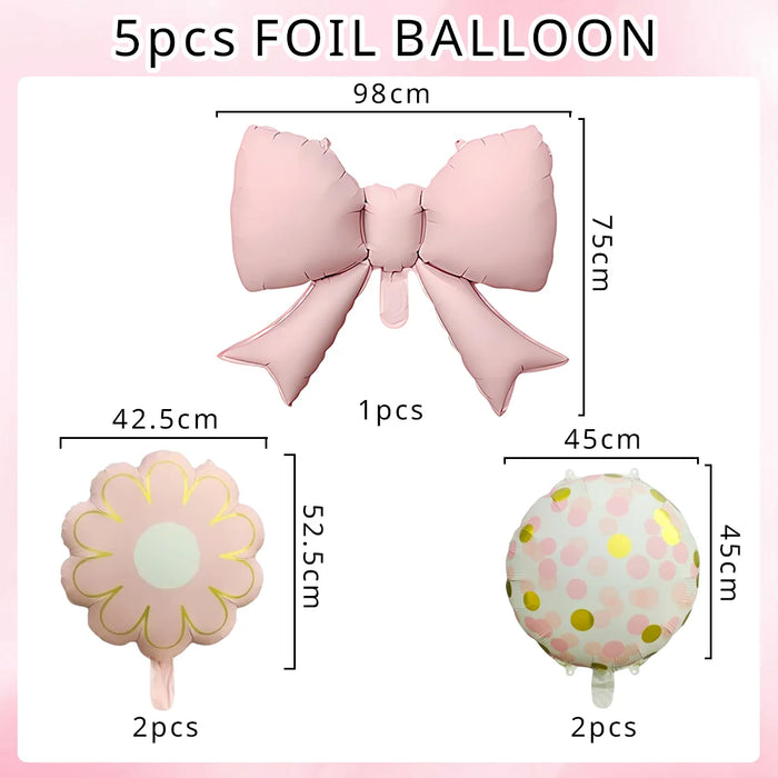 Pink Bow & Daisy Foil Balloon Set 5pcs