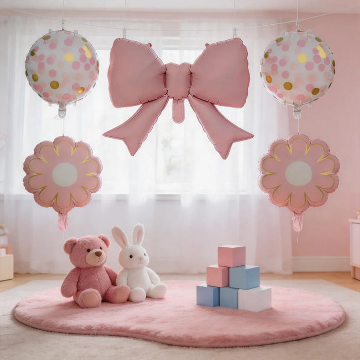Pink Bow & Daisy Foil Balloon Set 5pcs