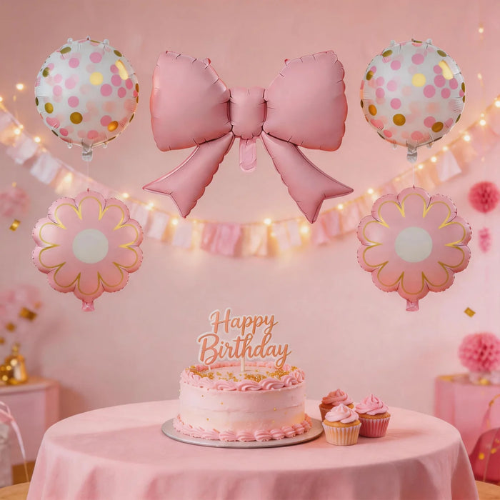 Pink Bow & Daisy Foil Balloon Set 5pcs