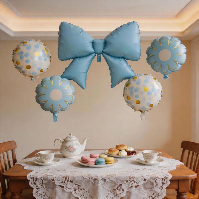 Blue Bow & Daisy Foil Balloon Set 5pcs