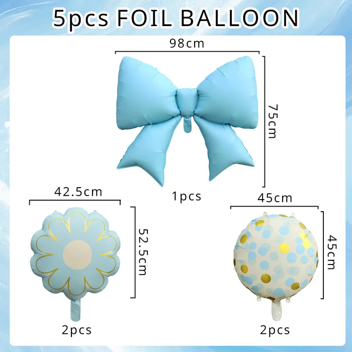 Blue Bow & Daisy Foil Balloon Set 5pcs