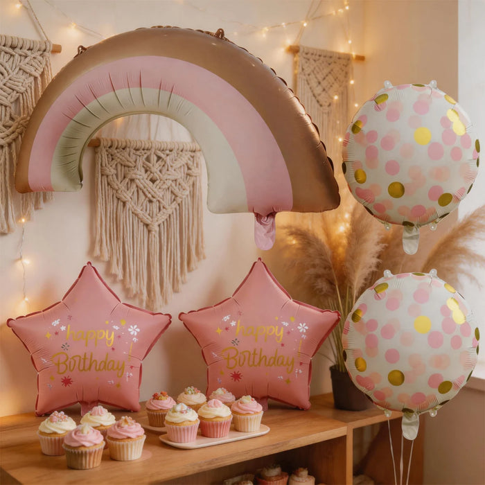 Pink Rainbow Happy Birthday Foil Balloon Set 5pcs