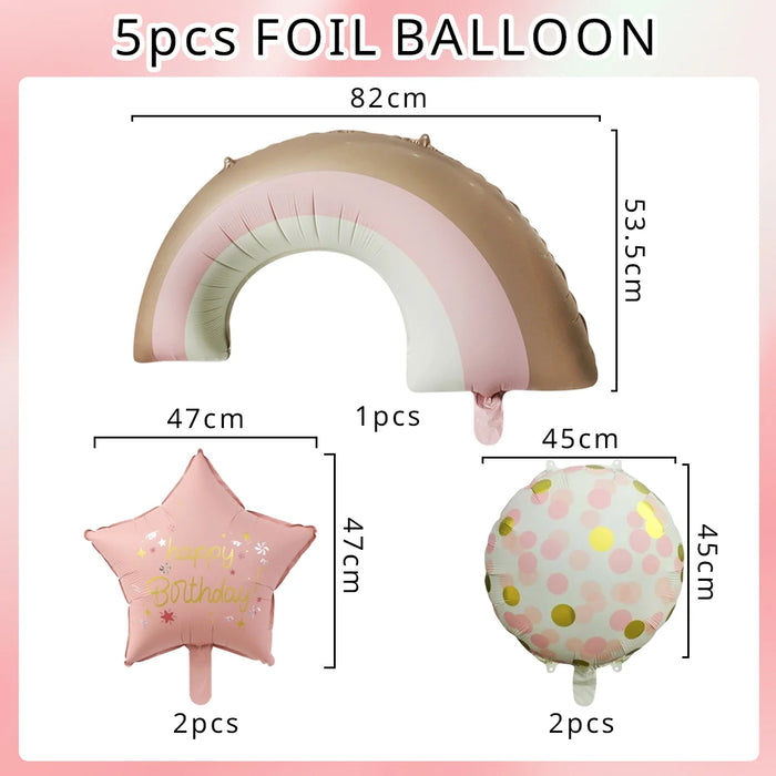 Pink Rainbow Happy Birthday Foil Balloon Set 5pcs