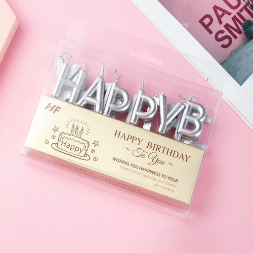 Happy Birthday Candles Silver 7.5cm 13 Letters
