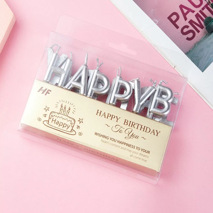 Happy Birthday Candles Silver 7.5cm 13 Letters