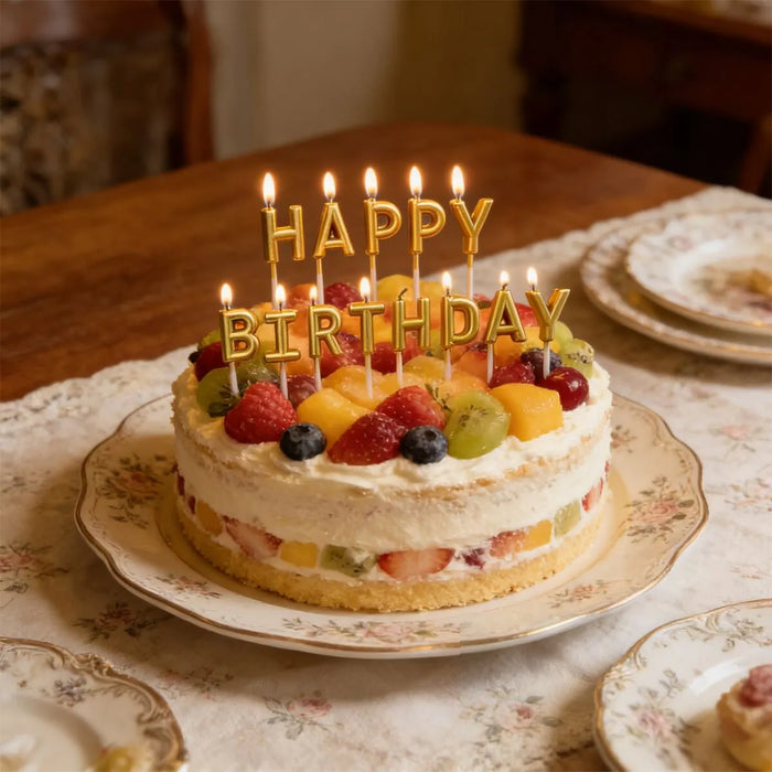 Happy Birthday Candles Gold  13 Letters