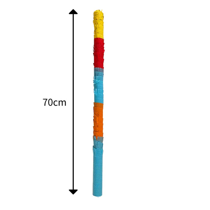 Coloured pinata buster bat 70cm with multicoloured tissue fringe on white background