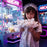 Girl wearing Happy Birthday silver foil headband at arcade
