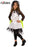 Monster Bride child costume with white and black dress, green wrist ties, scar-print tights and spiked veil headband