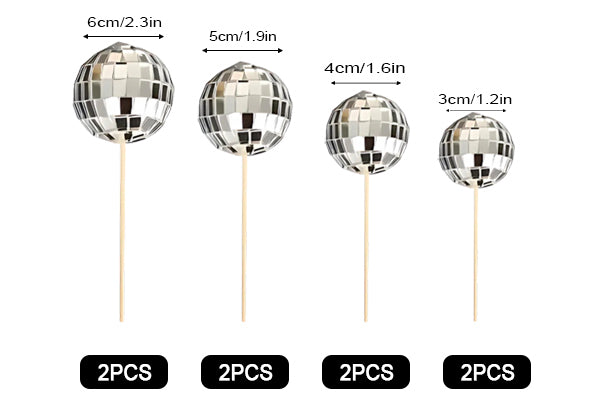 Disco Ball Set of 8Pcs with Sticks 3cm, 4cm, 5cm, 6cm"