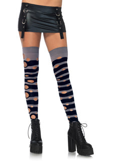 Maggie Striped Thigh High Stocking O/S Black/Grey