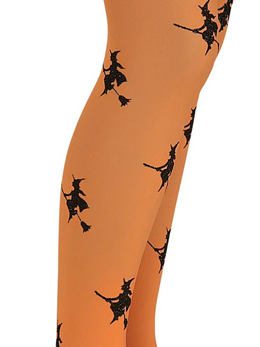Tights - Glitter Witch Child Witch Print Orange Child