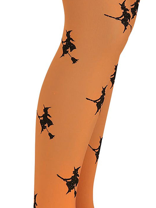 Tights - Glitter Witch Child Witch Print Orange Child