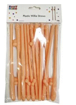 Flesh Tone Willy Sipping Straws 10Pk