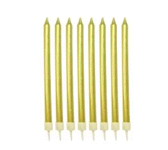 Metallic Gold Candle 12Pk With Holder
