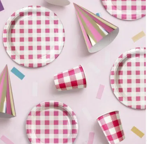 Pink Gingham Paper Cup 20pk