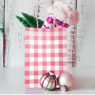 Pink Gingham Paper Loot Bag 10pk