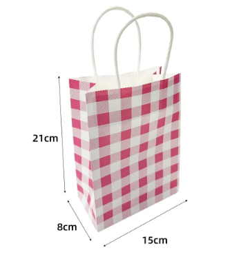 Pink Gingham Paper Loot Bag 10pk