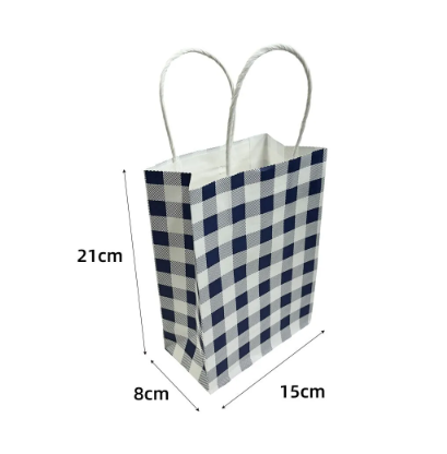 Blue Gingham Paper Loot Bag 10pk