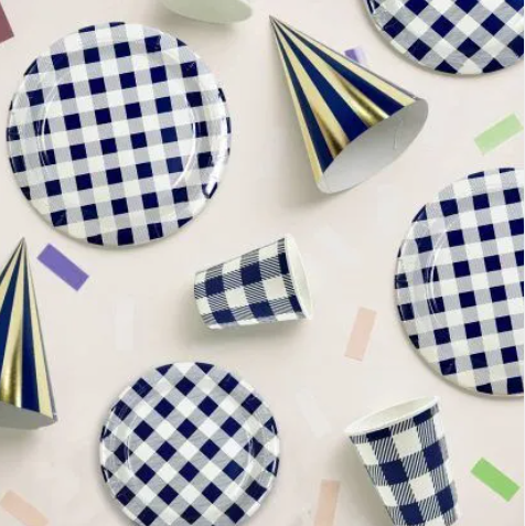 Blue Gingham Paper Cup 20pk