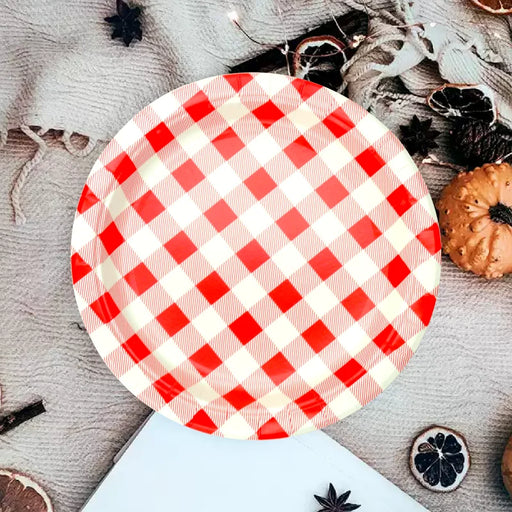 Red Gingham 9"Paper Plates Pack Of 20