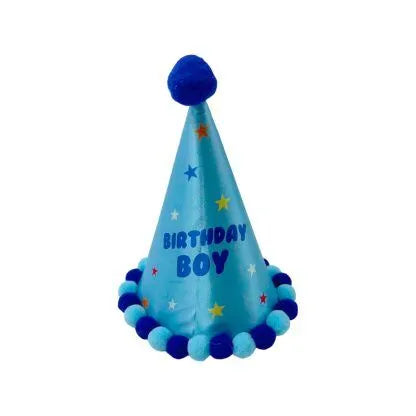 Pom Pom Party Hat - Blue Birthday Boy