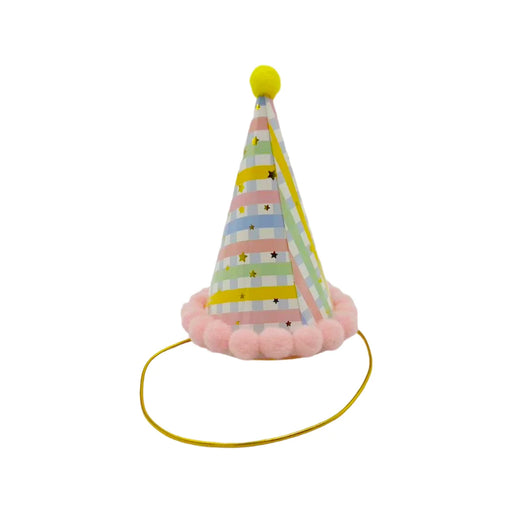 Pom Pom Party Hat - Pastel Rainbow With Gold Stars