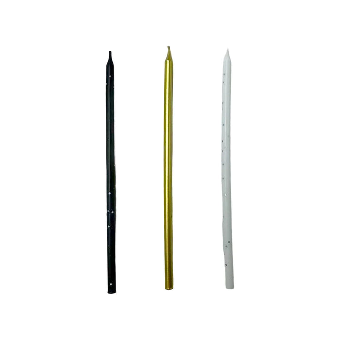 Metallic Candles -White/Black/Gold 12 Pack