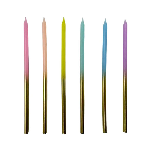 Pastel Ombre Metallic Gold Party Candles – 12 Pack