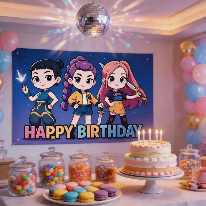 Demon Hunter Girls Happy Birthday Backdrop