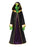 Alien deluxe costume with black hooded robe, gold trim, purple star panel, green mask and three-finger gloves