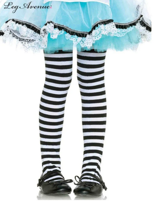 Childrens Striped Tights Black/White 7-10 Years