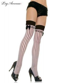 Lycra Sheer Pin Stripe Thigh High O/S White/Black