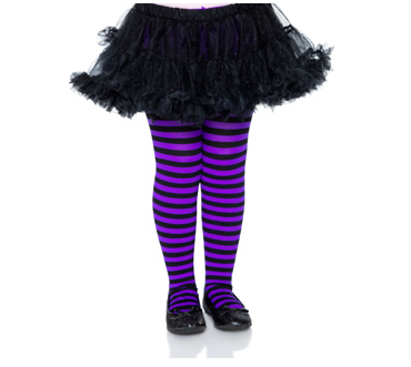 Childrens Striped Tights Black/Purple 11-13 Years
