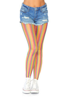 Audrey Rainbow Striped Fishnet Tights