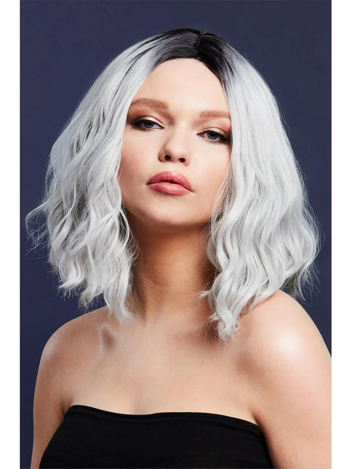 Fever Cara Wig, Ice Silver, Two Toned Blend, Wavy Long Bob, Centre Parting, 33cm / 13in