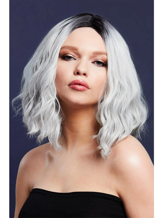 Fever Cara Wig, Ice Silver, Two Toned Blend, Wavy Long Bob, Centre Parting, 33cm / 13in