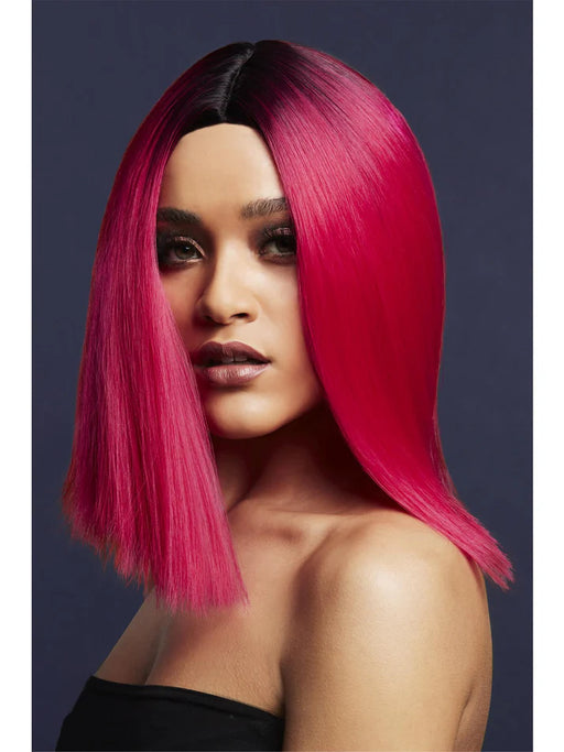 Fever Kylie Wig, Two Toned Blend, Inverted Long Bob, Centre Parting, 37cm/ 15in Magenta Pink