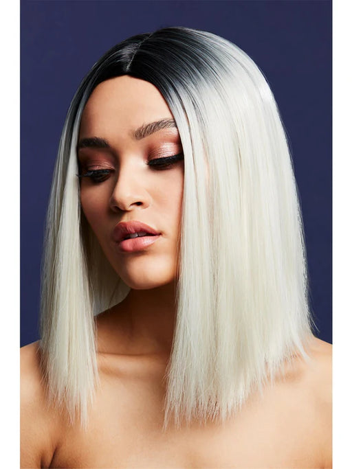 Fever Kylie Wig, Two Toned Blend, Inverted Long Bob, Centre Parting, 37cm/ 15in Ice Blonde