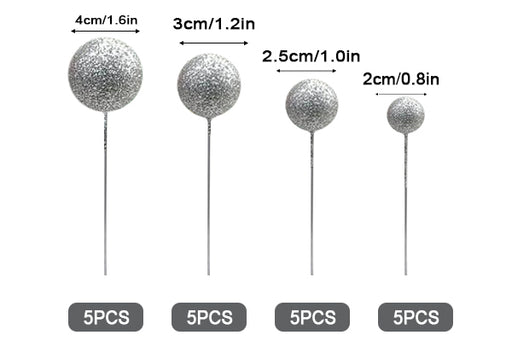 Silver Glitter Ball Toppers 20Pcs