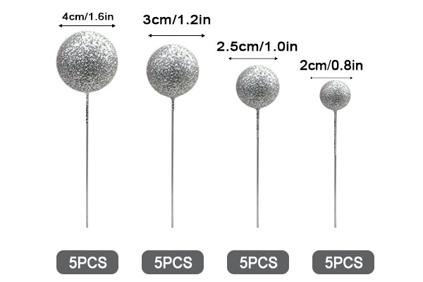 Silver Glitter Ball Toppers 20Pcs