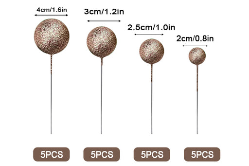 Rose Gold Glitter Ball Toppers 20Pcs